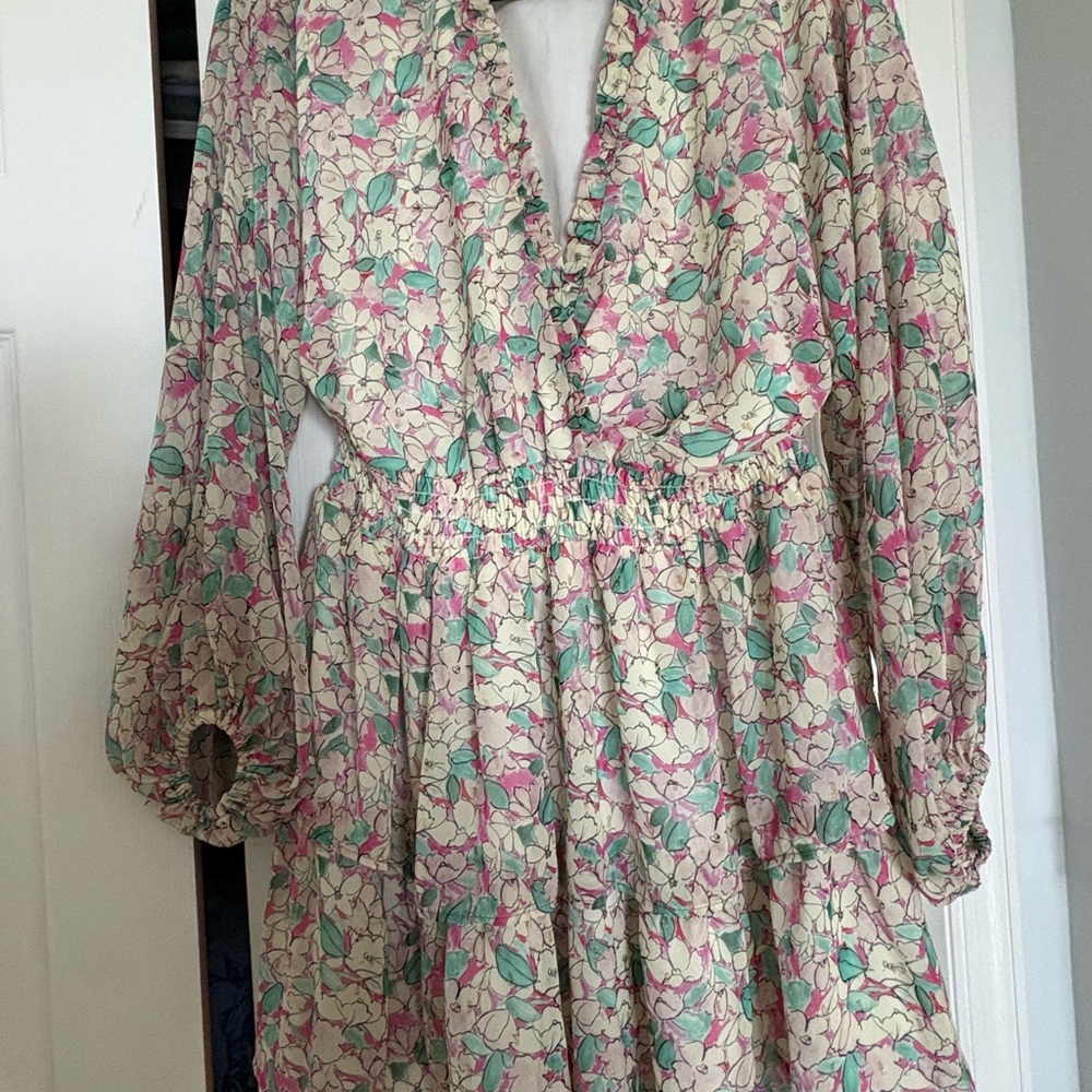 Lavender Brown Floral Dress with Pink and Green Accents - Picture 4 of 4